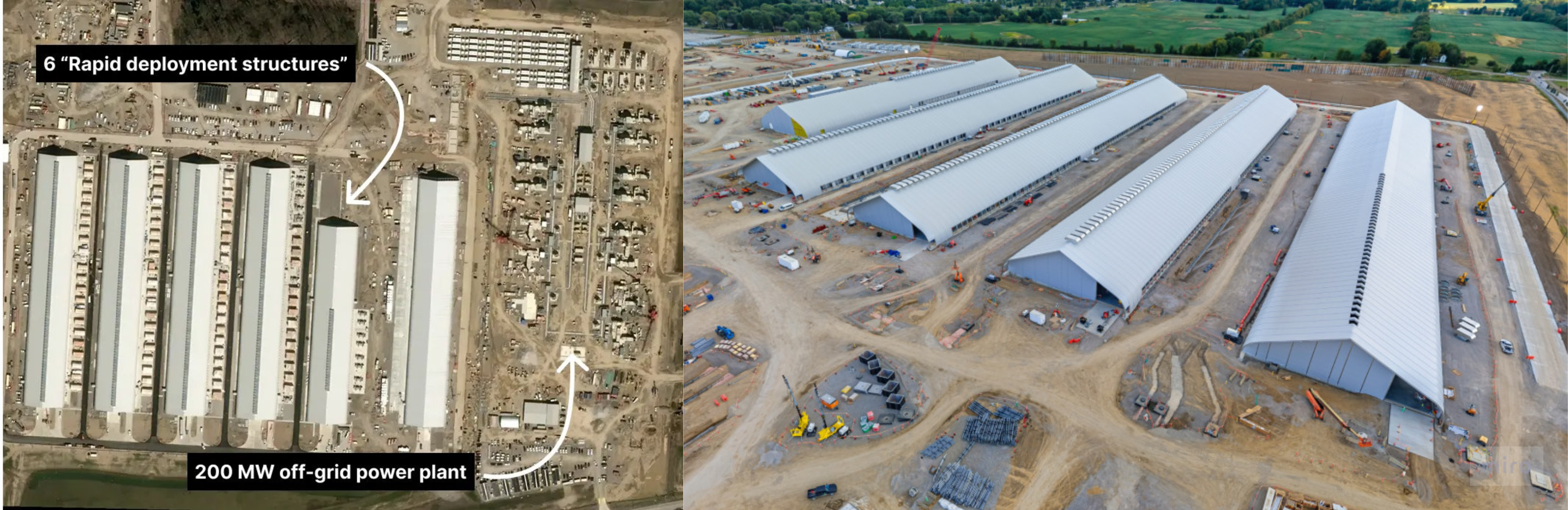 Meta's "tent" ultra-fast datacenter build — 6 rapid-deployment structures plus a 200 MW off-grid power plant