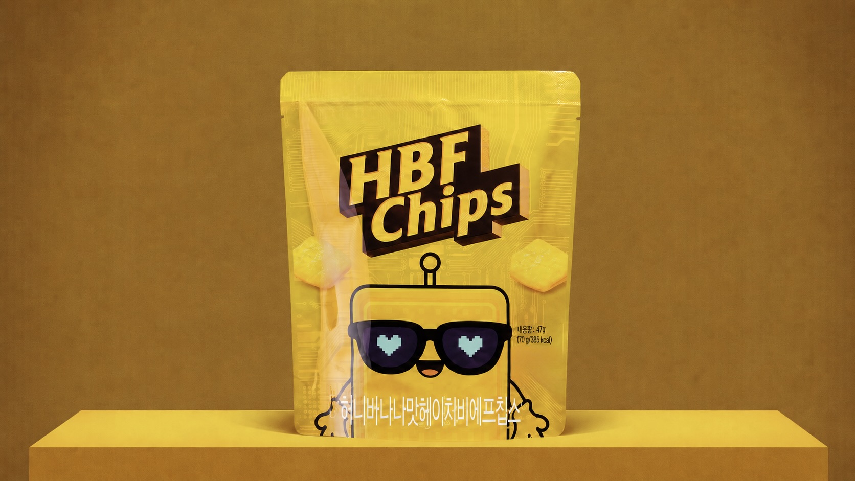A parody image depicting High Bandwidth Flash (HBF) as a bag of chips