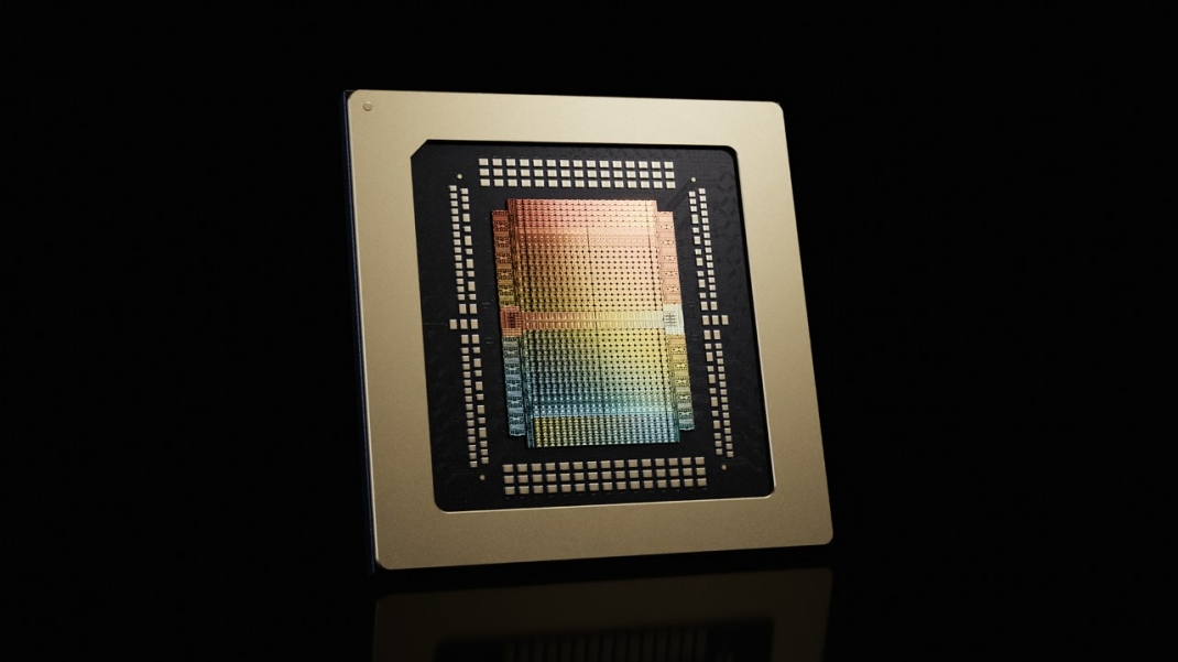 Groq 3 LPU die shot — exposed-die rendering of the LP30 (Samsung SF4X 4 nm), 500 MB on-chip SRAM mesh visible across the die