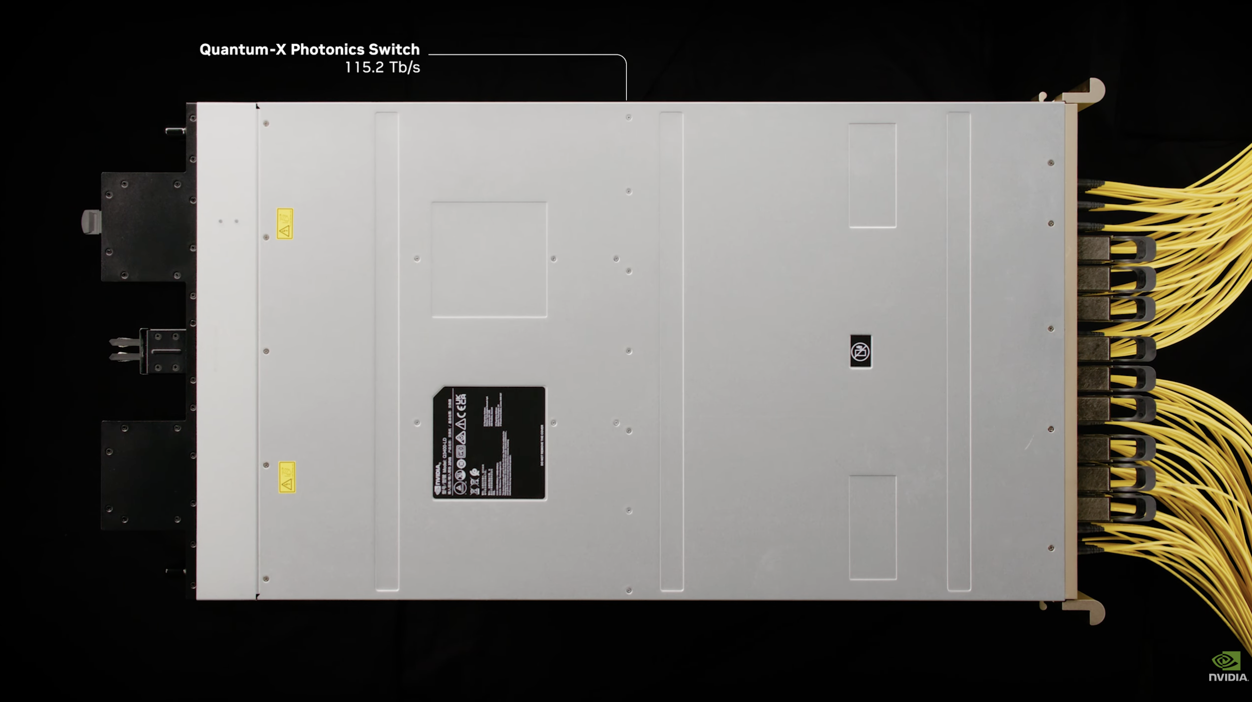 Q3450 chassis from above — Quantum-X Photonics Switch · 115.2 Tb/s · 5RU form factor