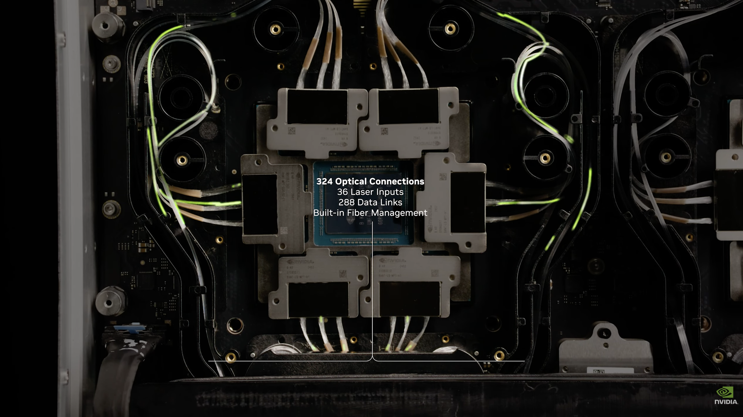 Q3450 fiber-management plane — 324 Optical Connections (36 Laser Inputs + 288 Data Links), Built-in Fiber Management