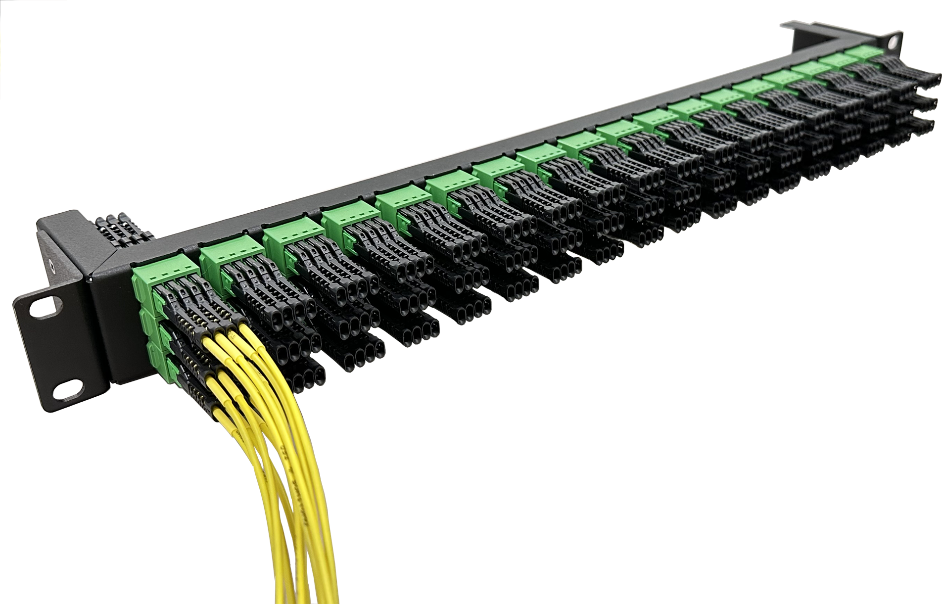 Sumitomo Electric MMC connector strip — high-density 12-fiber MMC array, the same connector class used inside the Q3450 and SN6800/SN6810 CPO switches